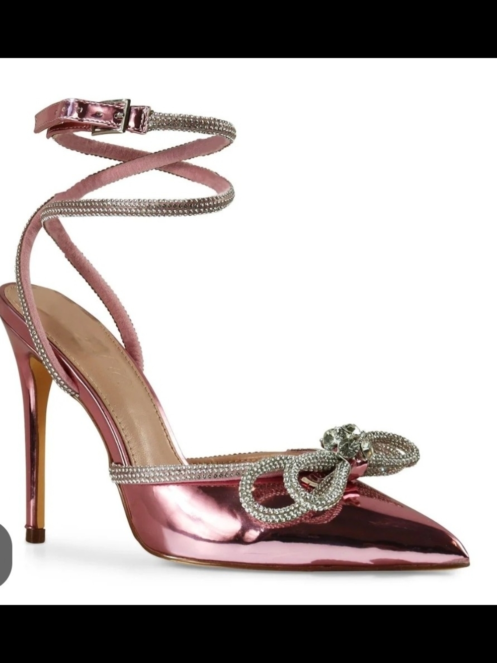 Lilianna.Metallic heels with bow and rhinestones, size sz6.5
